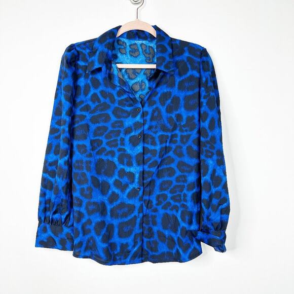 2/$30 SHEIN Clasi Leopard Print Button Front Shirt Blue 6 #A0291 TRB2 - Picture 7 of 11
